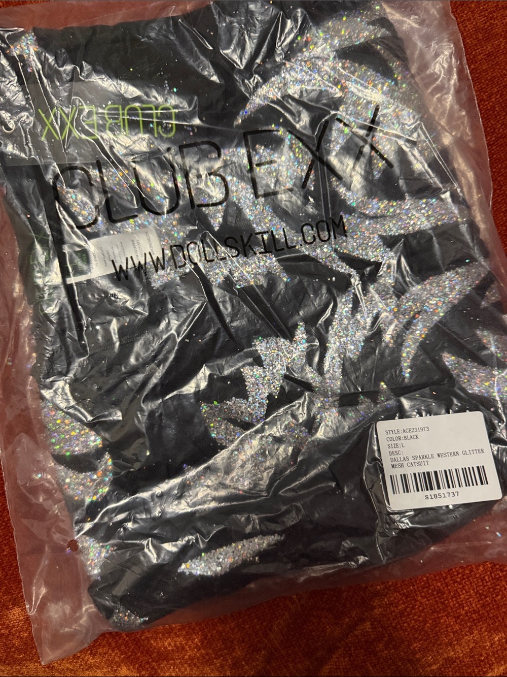 Club Exx | Western Glitter Appliqué Mesh Catsuit Jumpsuit | NWT | L - Picture 5 of 6
